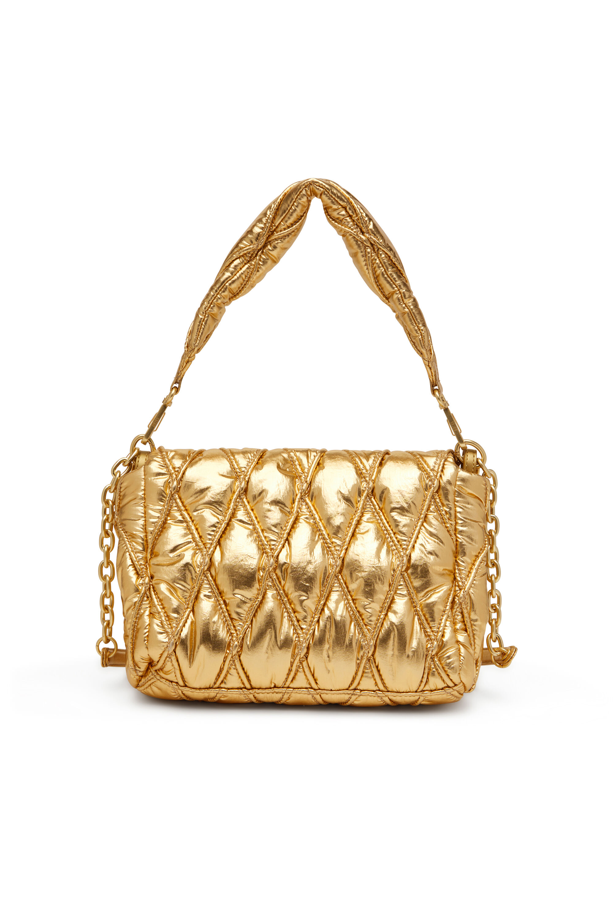 Diesel - CHARM-D SHOULDER M, Woman's Charm-D M-Shoulder bag in quilted metallic nylon in Gold - 3