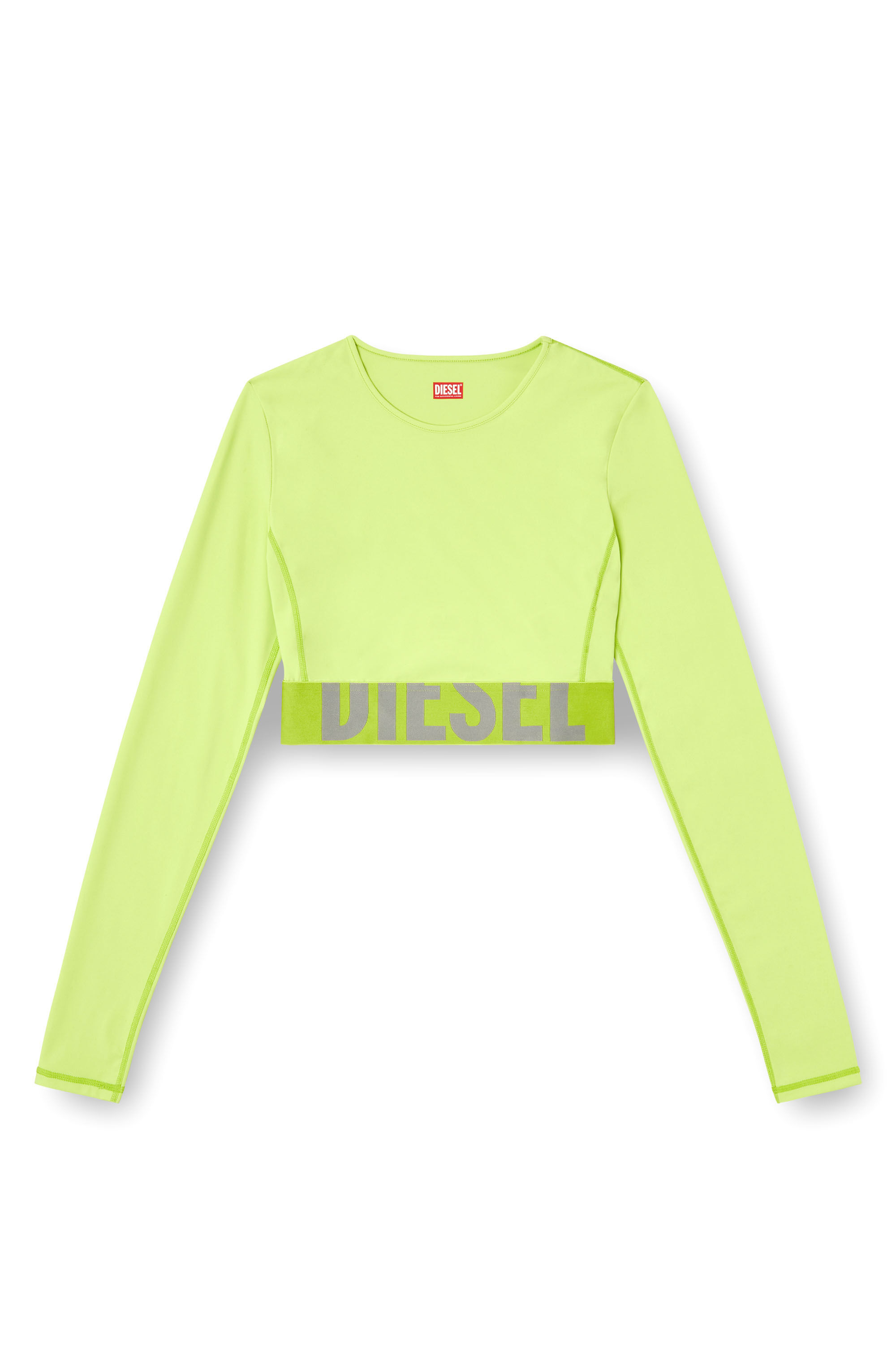 Diesel - MELISSA-D-POP, Woman's Microfibre crop top with cut-off logo in Green Fluo - 2