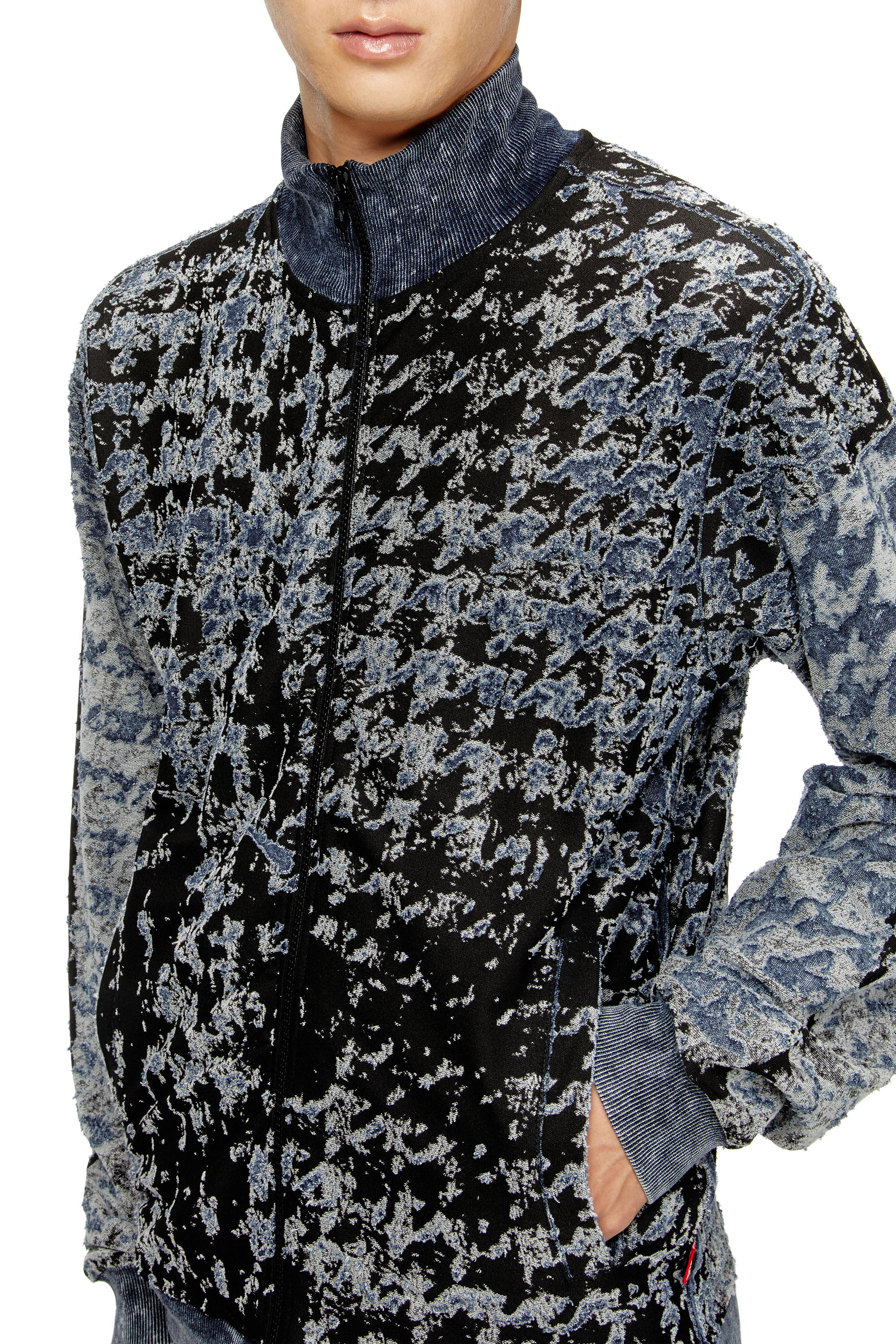 Diesel - S-CORR, Man's Devoré houndstooth zip-up top in Blue/Black - 5