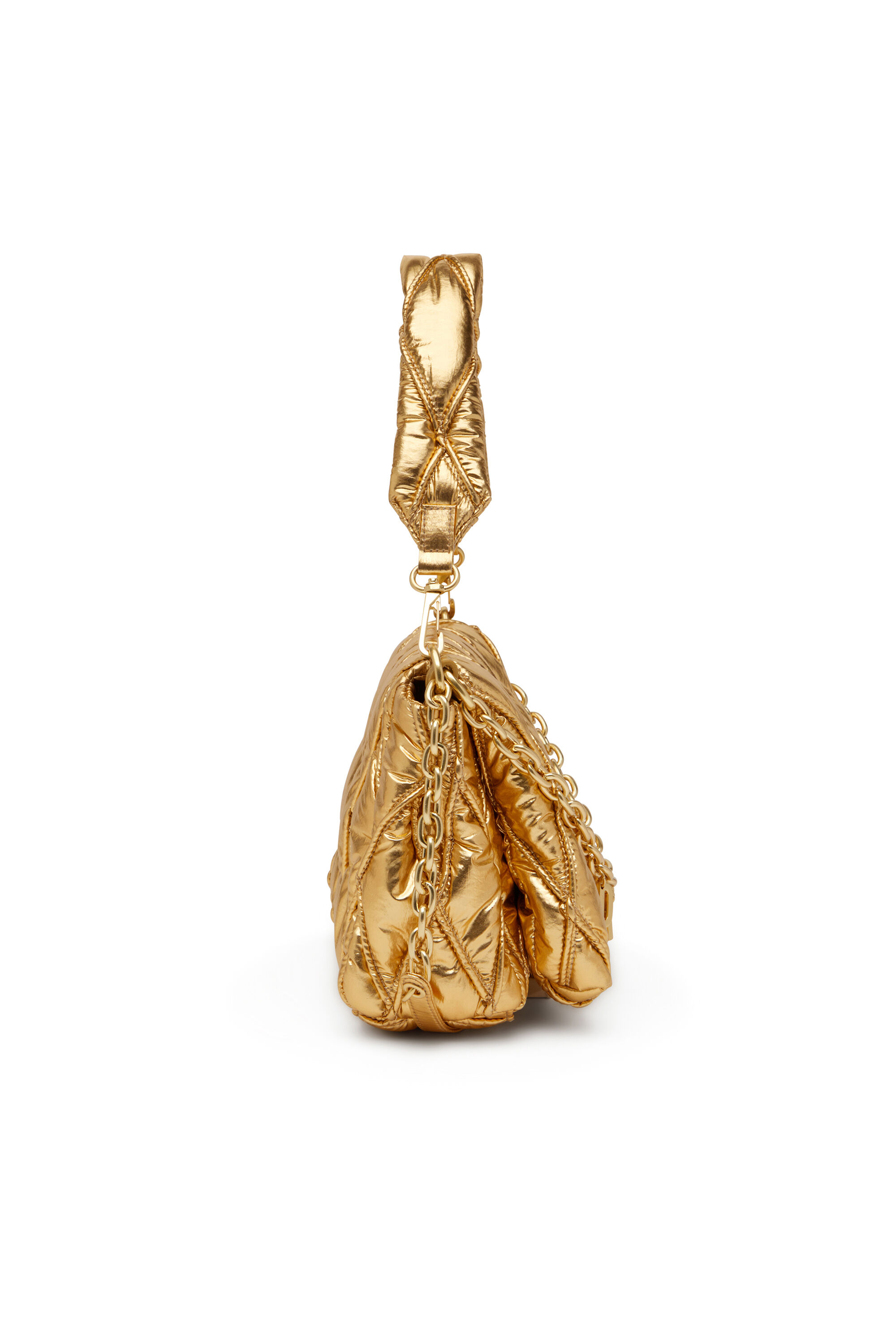 Diesel - CHARM-D SHOULDER M, Woman's Charm-D M-Shoulder bag in quilted metallic nylon in Gold - 4