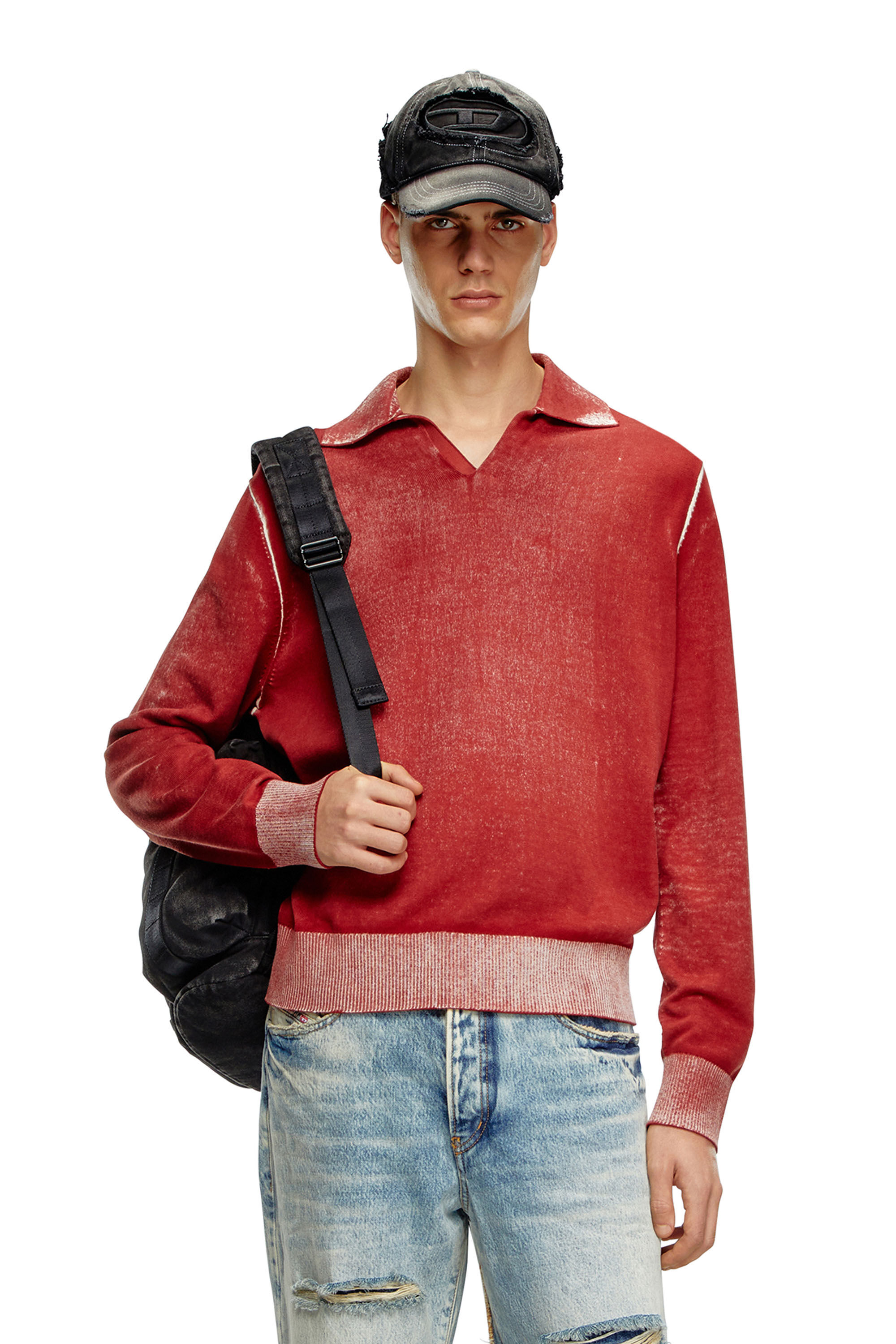 Diesel - K-LORENZO, Man's Reverse-print polo jumper in Red - 3