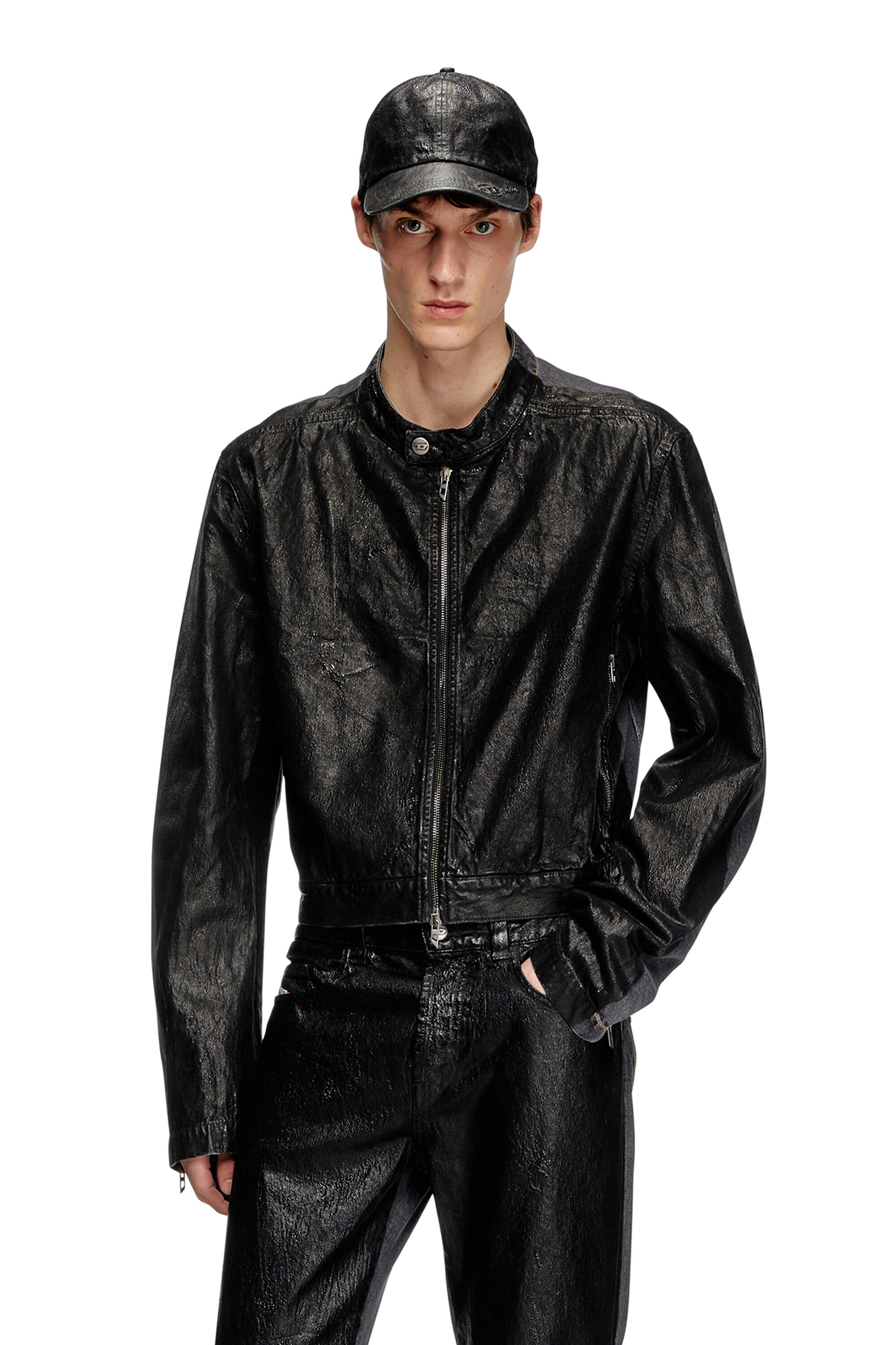 Diesel - D-GLORY-DD, Unisex's Denim moto jacket with coated front in Black - 3