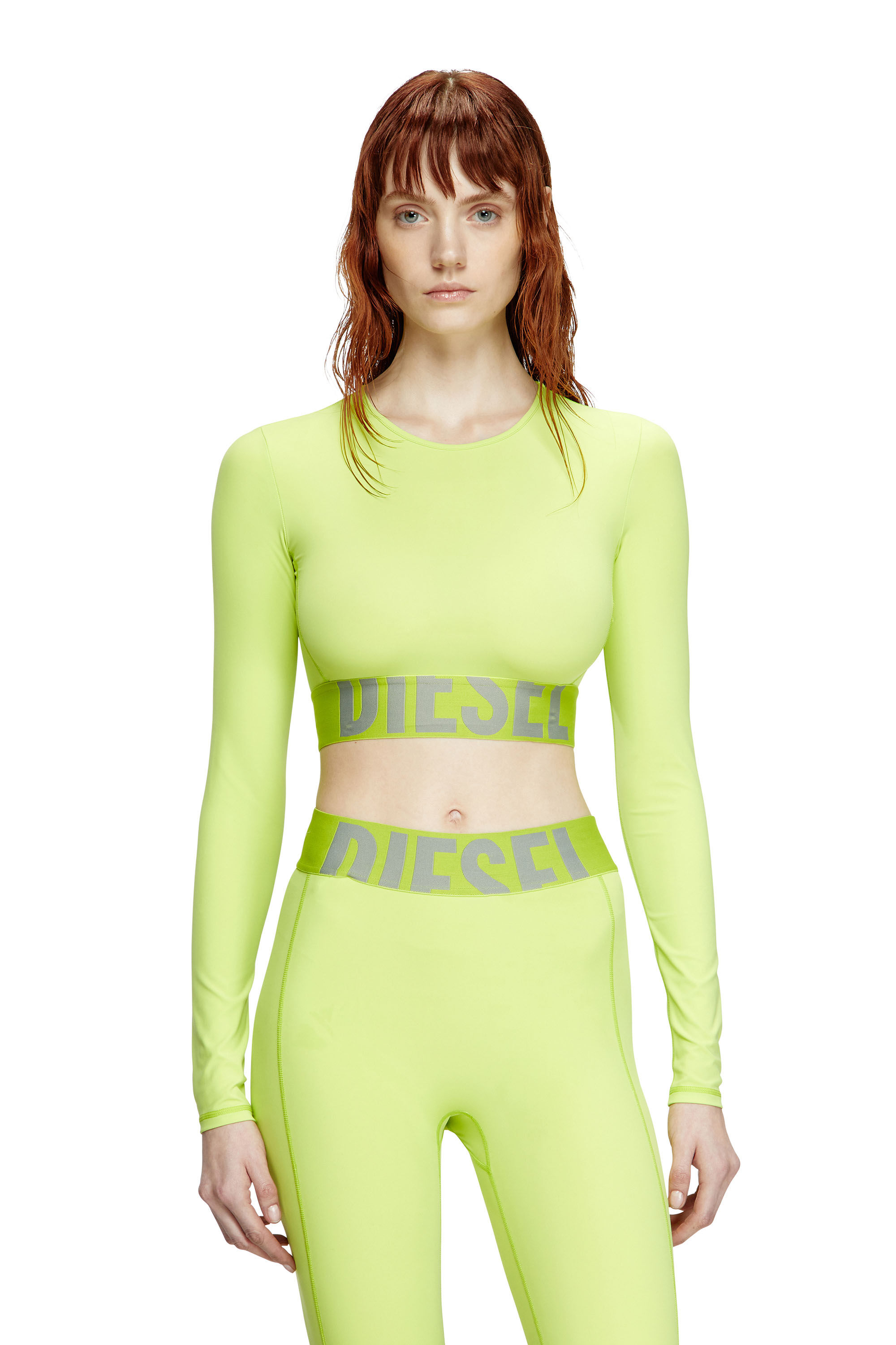 Diesel - MELISSA-D-POP, Woman's Microfibre crop top with cut-off logo in Green Fluo - 3