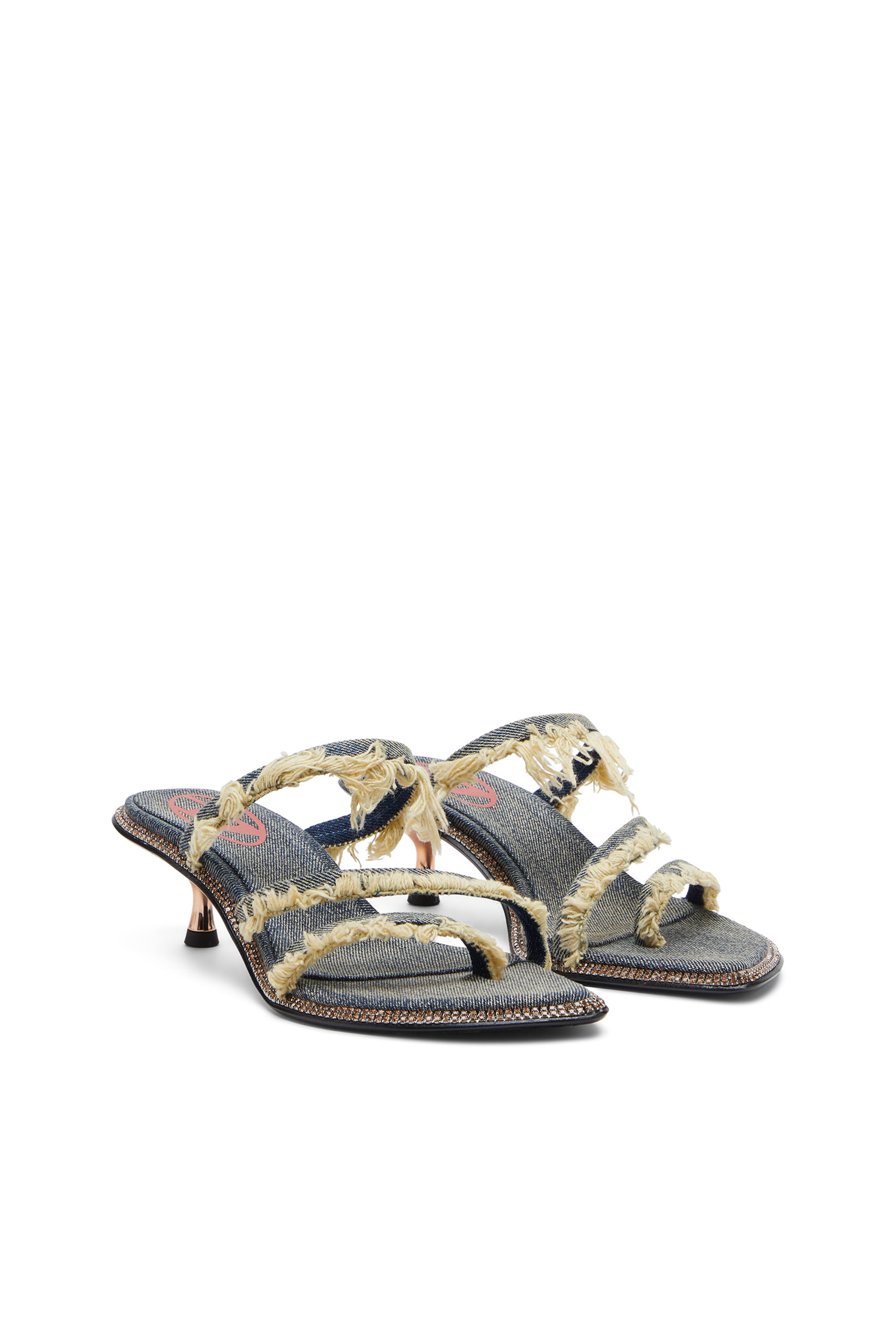 Diesel - D-HAVANNA KITTIE, Woman's D-Havanna Kittie-Frayed-denim mules with crystals in Blue - 3