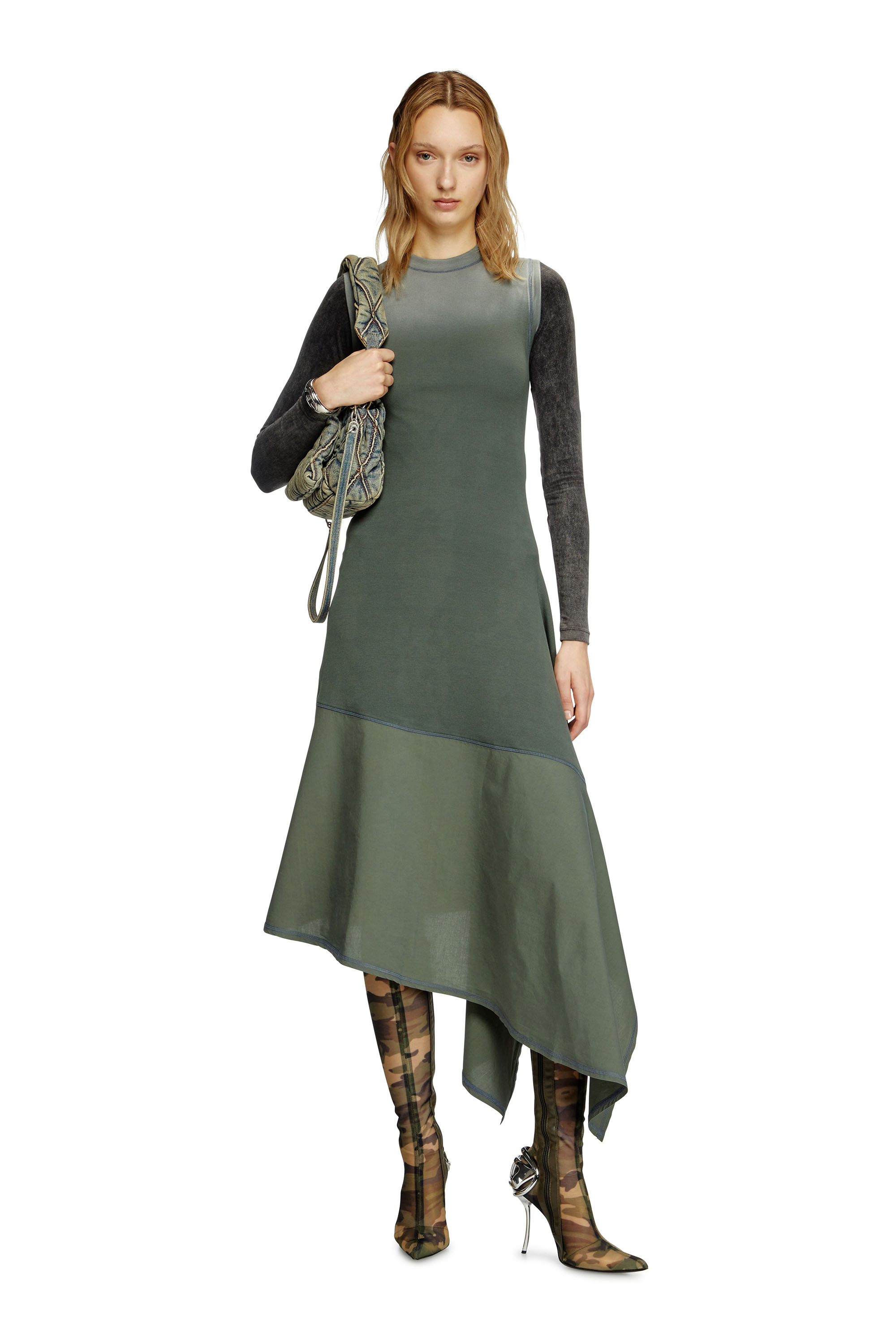 Diesel - D-ELICY, Woman's Asymmetric sleeveless dress in Dark Green - 1