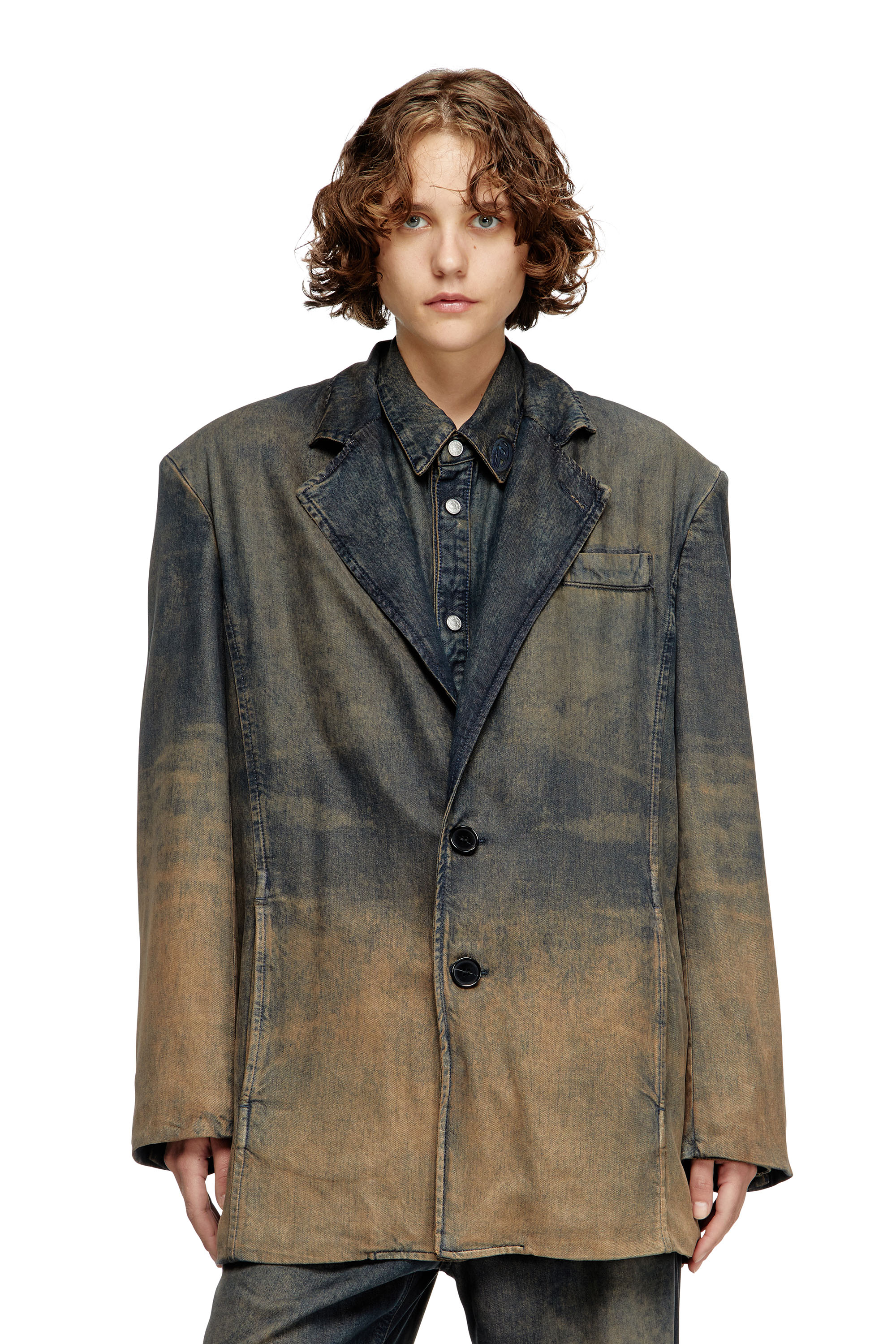 Diesel - D-REG-S, Unisex's Blazer in fluid shaded denim in Dark Blue - 6