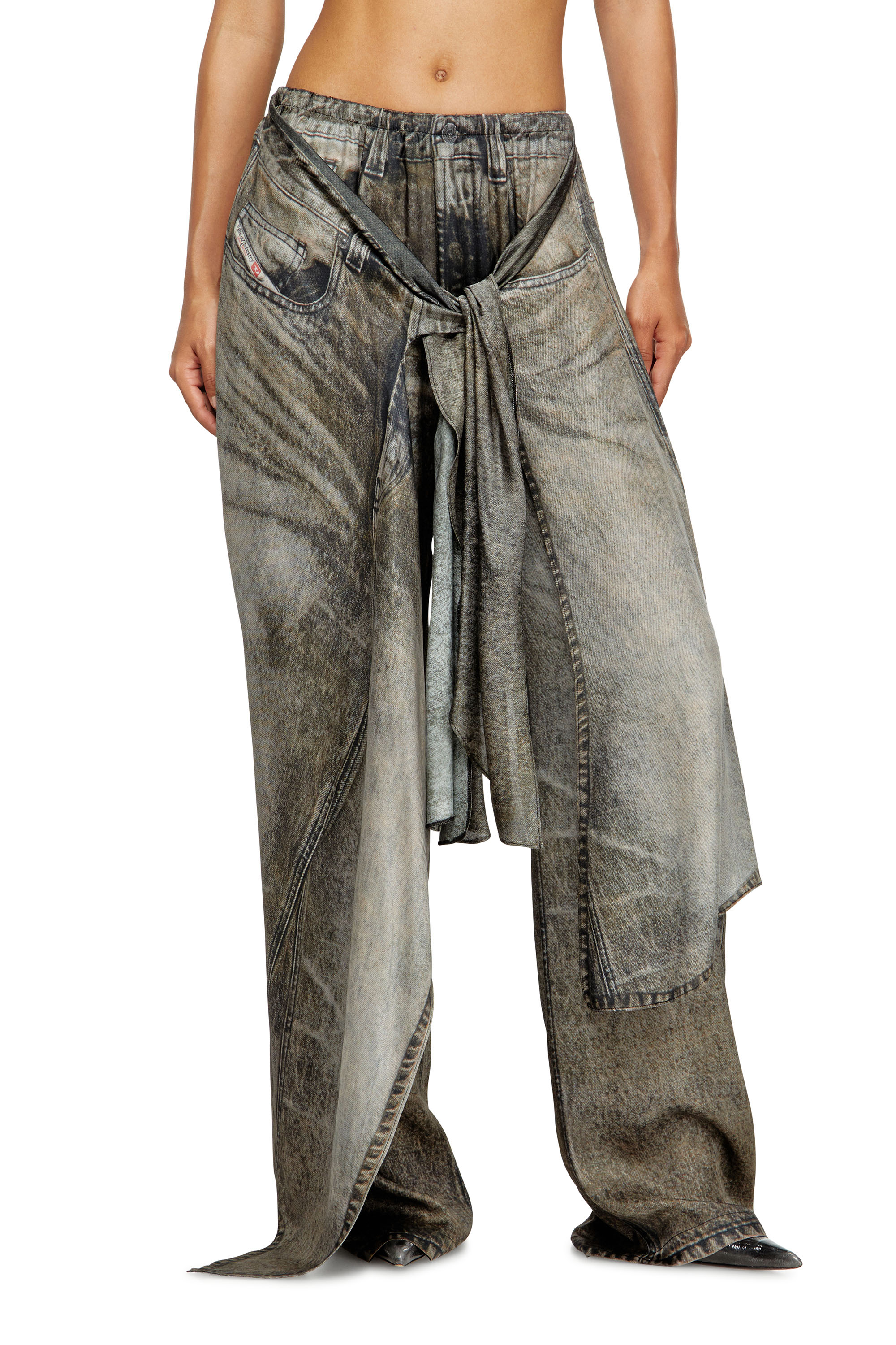 Diesel - P-ALOMA, Woman's Wrap pants in denim-look viscose in Grey - 2