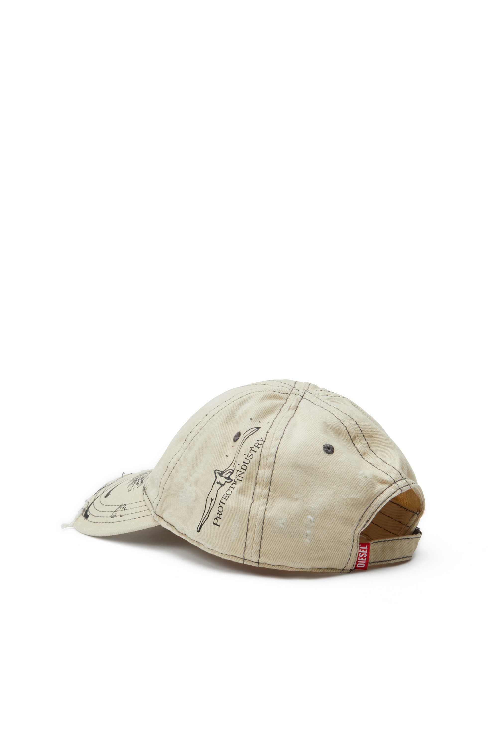 Diesel - C-FENIX, Man's Distressed baseball cap with Phoenix print in White - 3