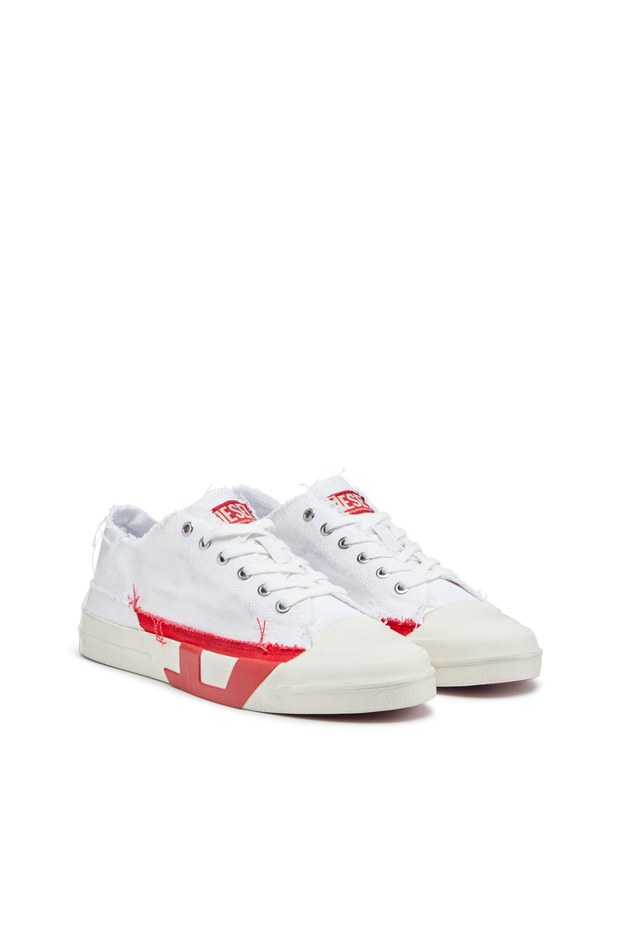 Diesel - S-D-VERSE LOW, Man's S-D-Verse-Dirty-effect canvas sneakers in White/Red - 3