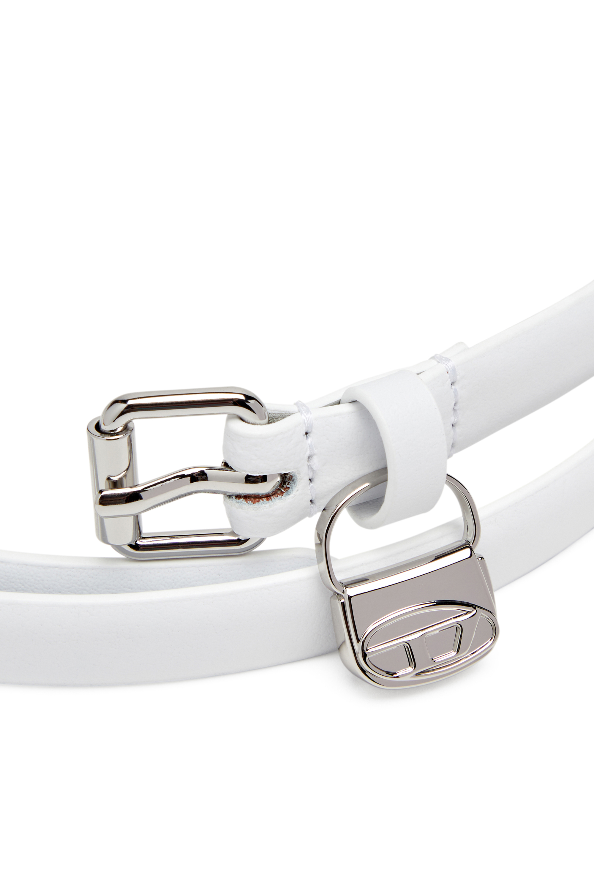 Diesel - B-CHARM HIP, Woman's Slim leather belt with 1DR bag charm in White - 3