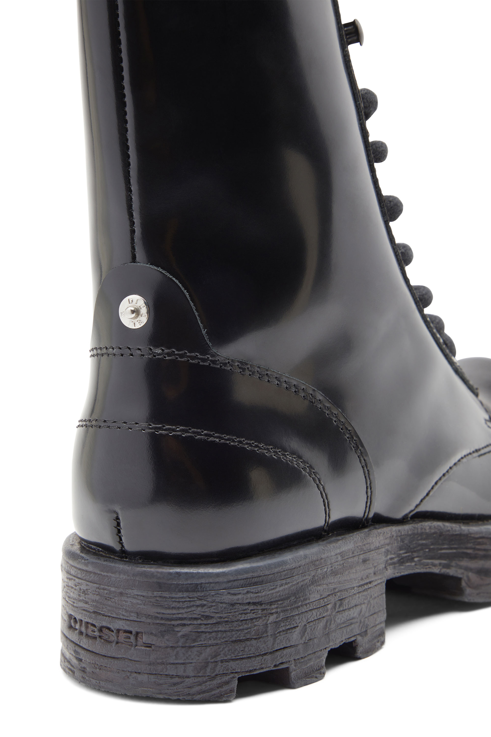 Diesel - D-HAMMER BT W, Woman's D-Hammer-Combat boots in glossed leather in Black - 6