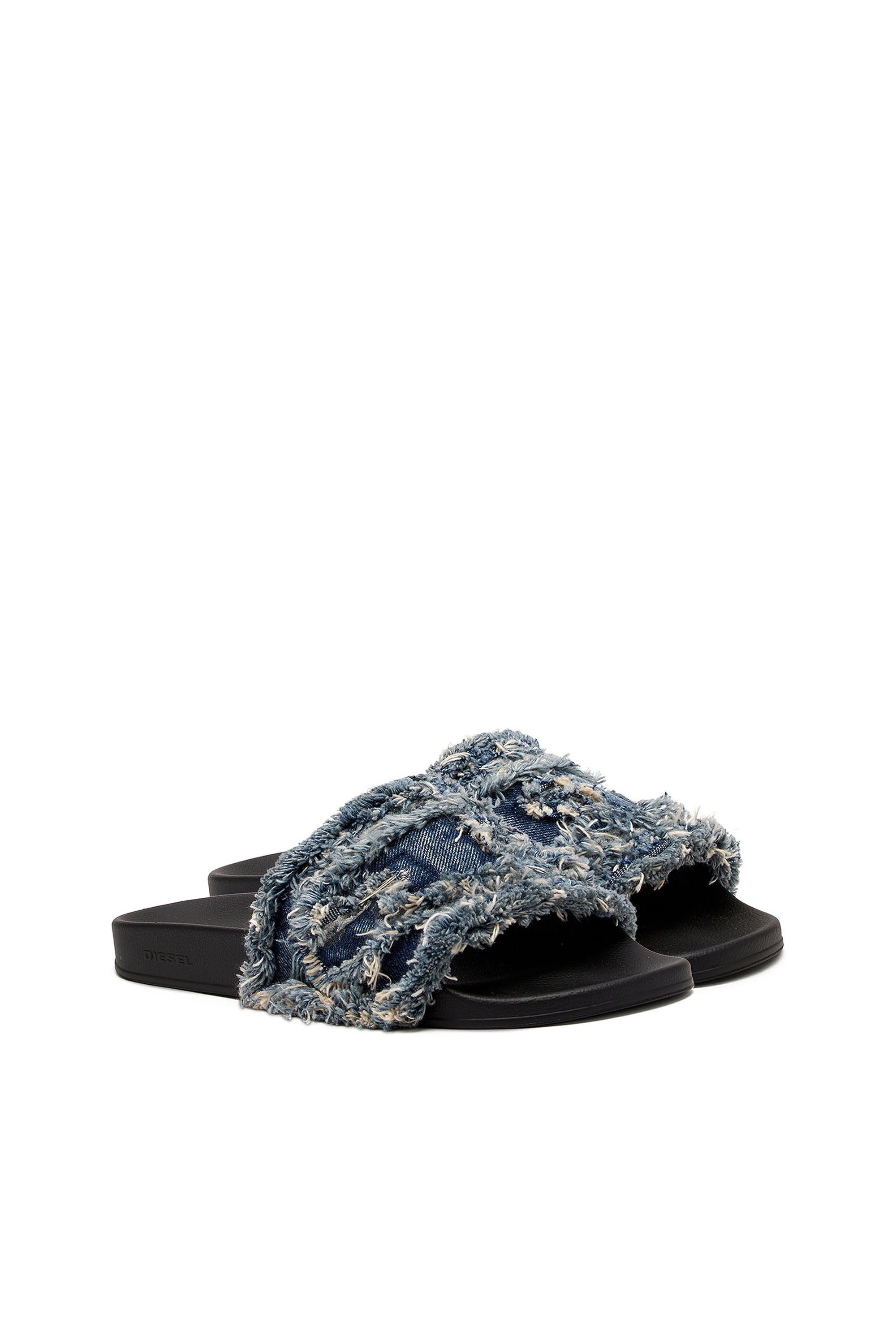 Diesel - SA-SLIDE D DENIM, Woman's Sa-Slide D-Fringed denim slides in Blue - 2