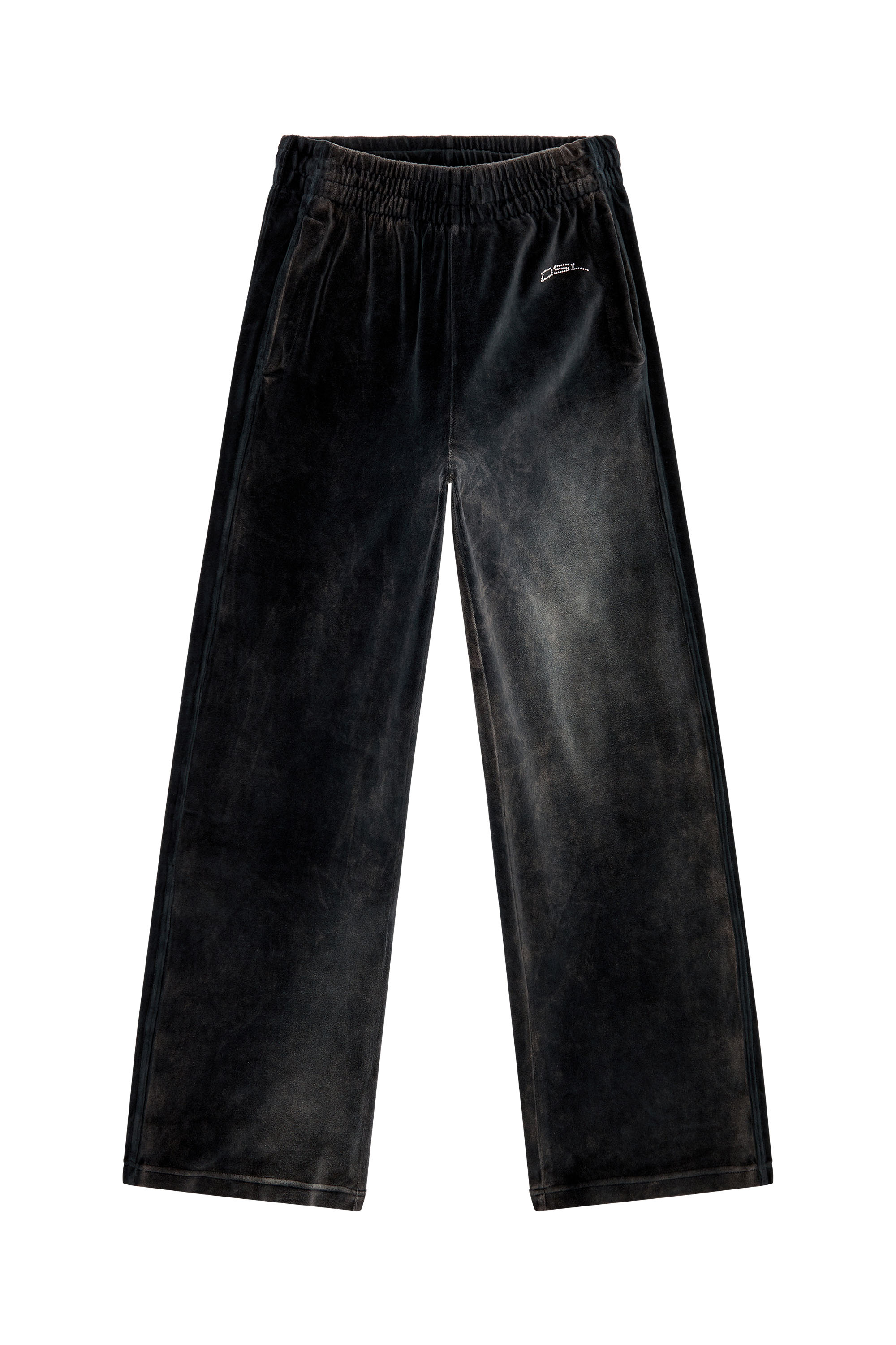 Diesel - P-MARTYN, Woman's Acid-wash chenille wide-leg sweatpants in Black - 3