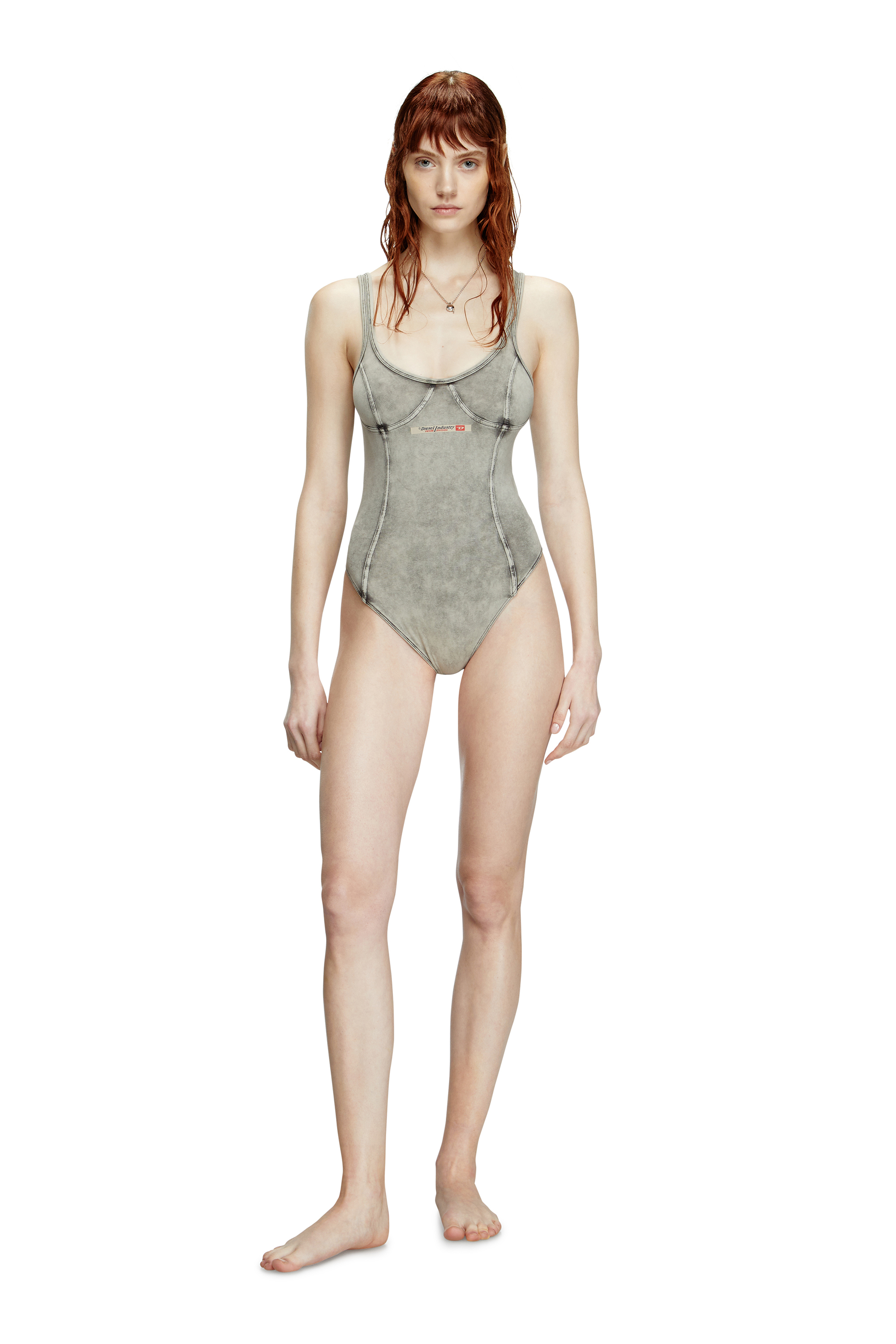 Diesel - CAMI-DNM, Woman's Bodysuit in denim-effect jersey in Grey - 1