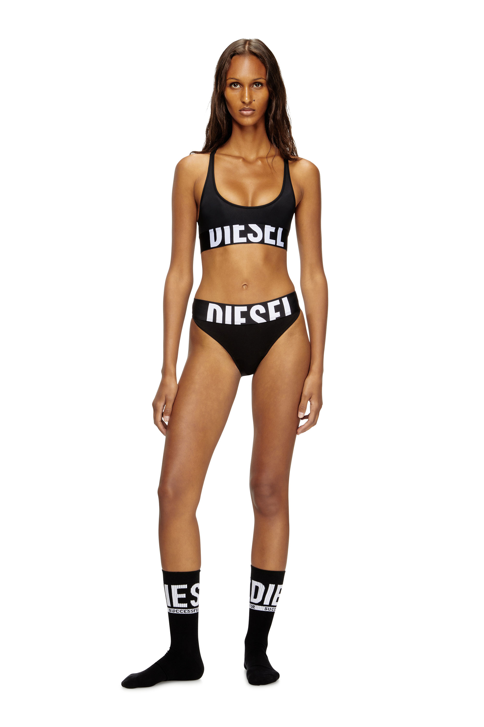 Diesel - ALLISON-D-POP, Woman's Microfibre sports bra with cut-off logo in Black - 3