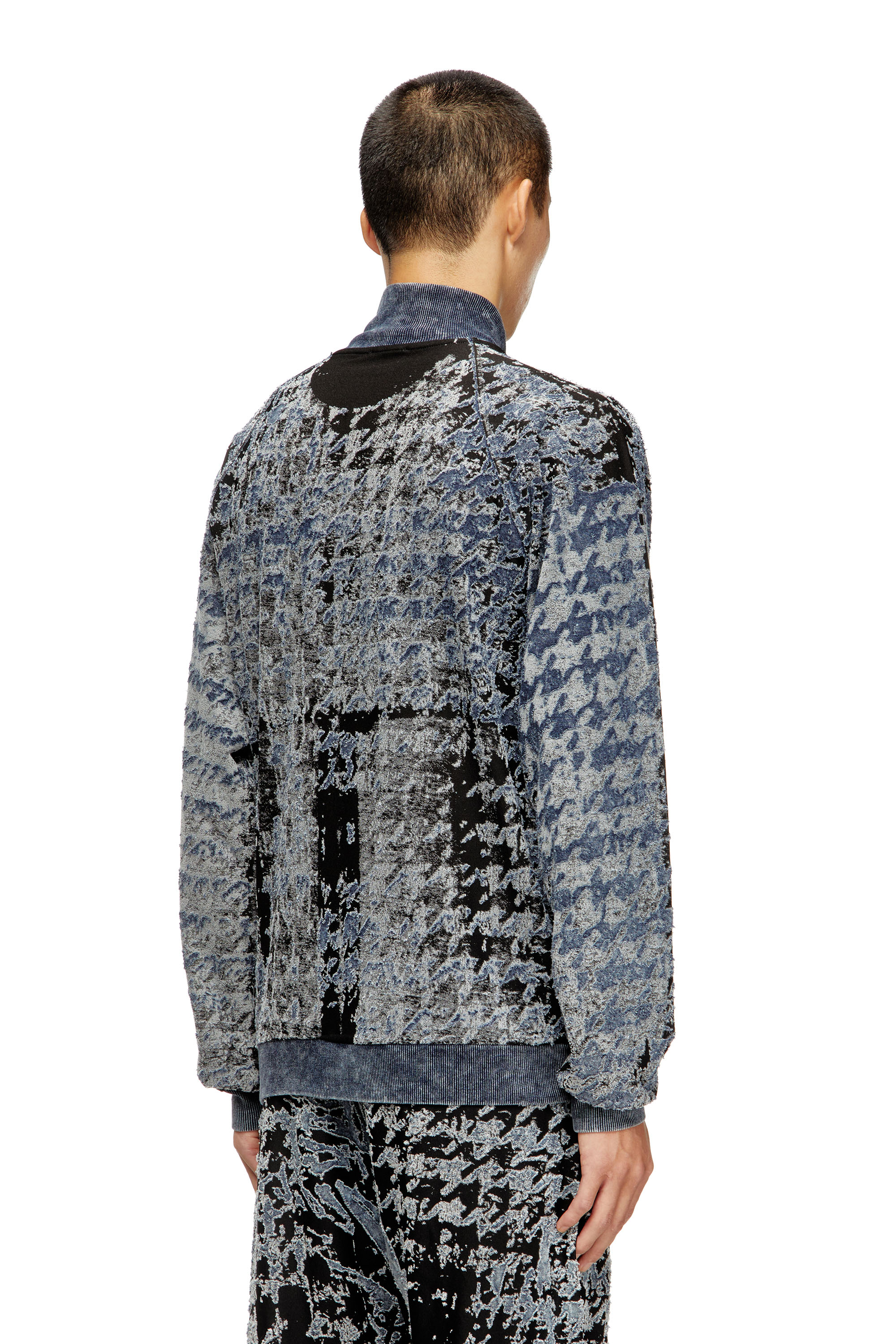 Diesel - S-CORR, Man's Devoré houndstooth zip-up top in Blue/Black - 4