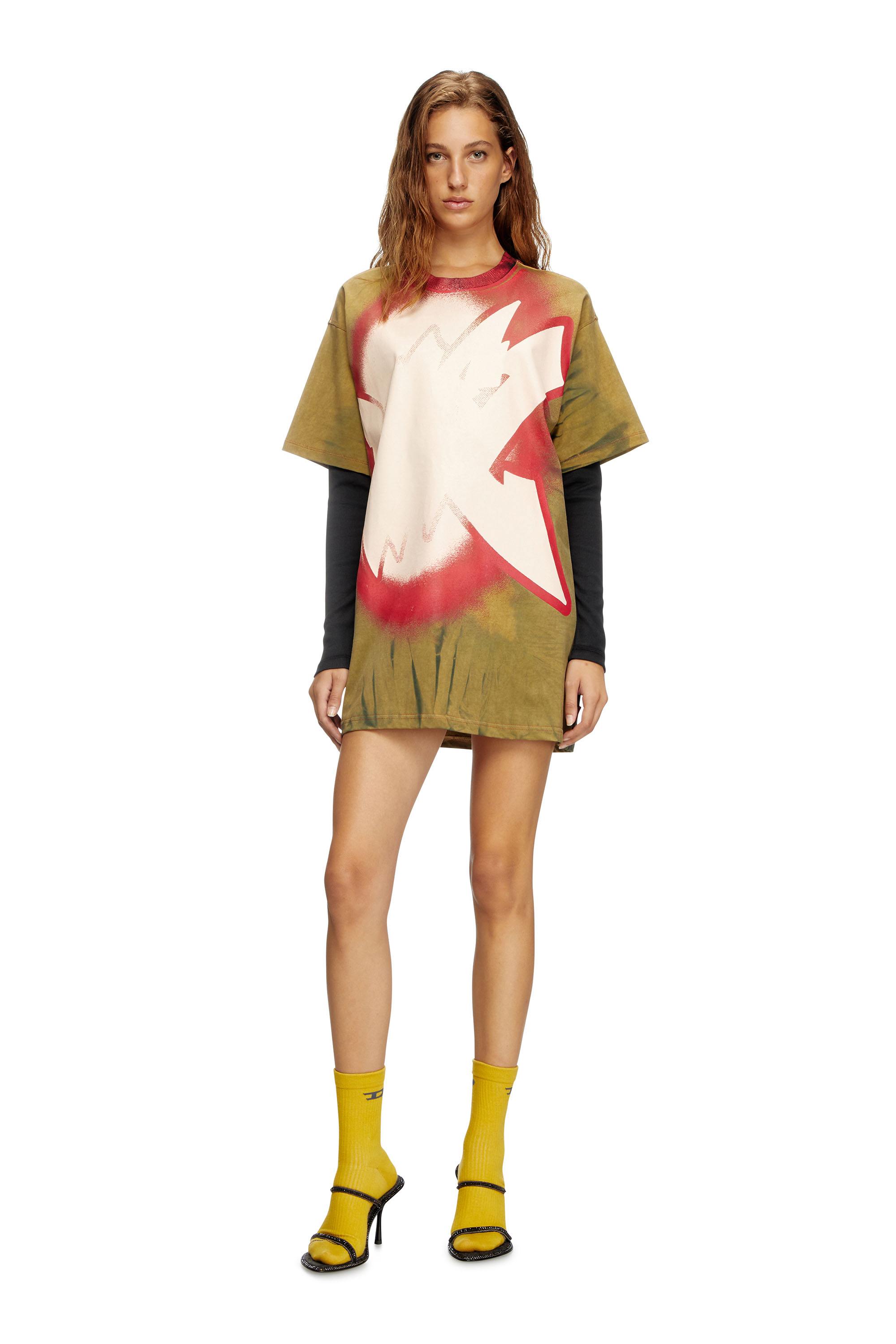 Diesel - D-FANTY, Woman's Layered T-shirt dress in Light Brown - 2