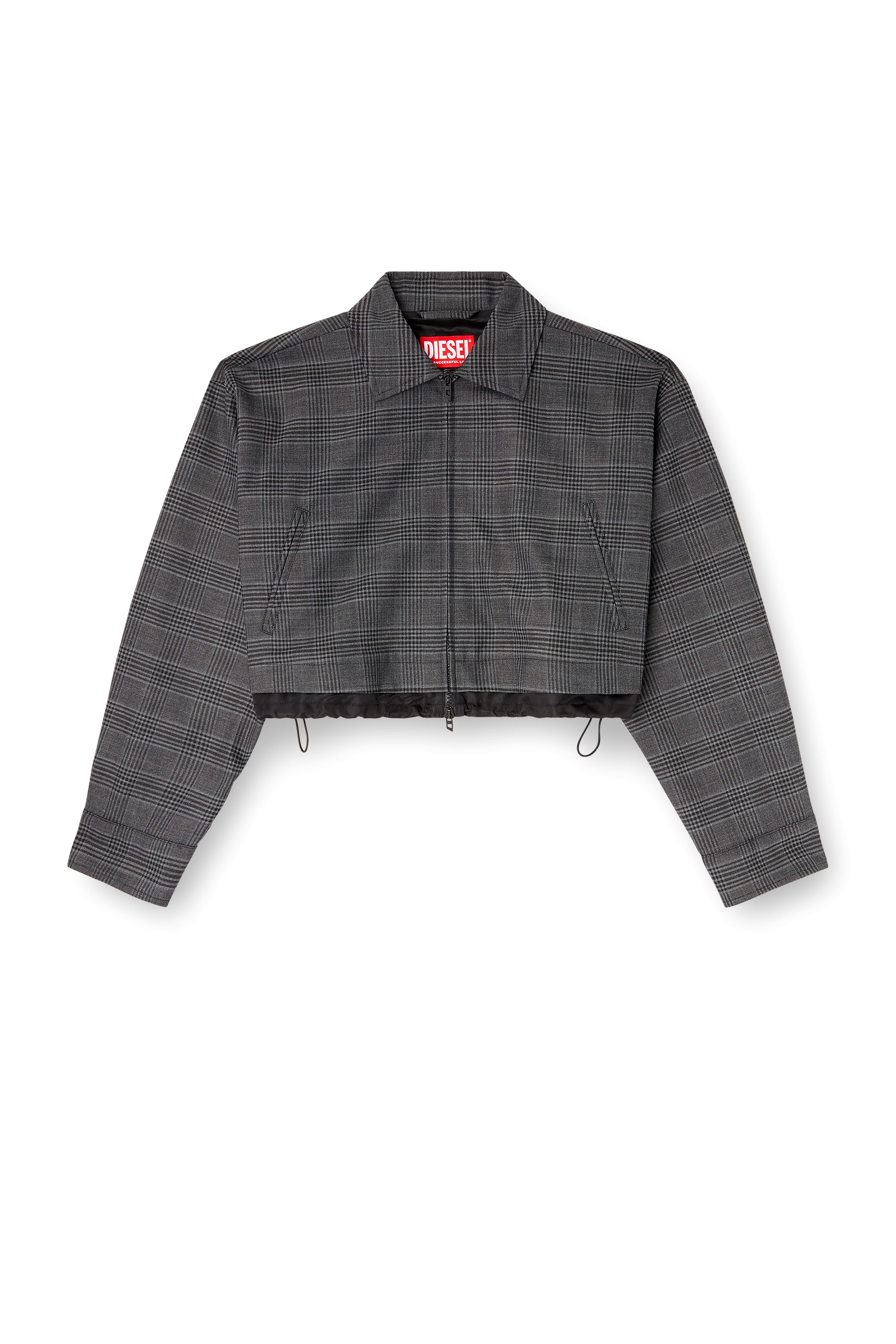 Diesel - J-TING-FEM, Woman's Cropped Prince of Wales wool-blend coach jacket in Black - 3