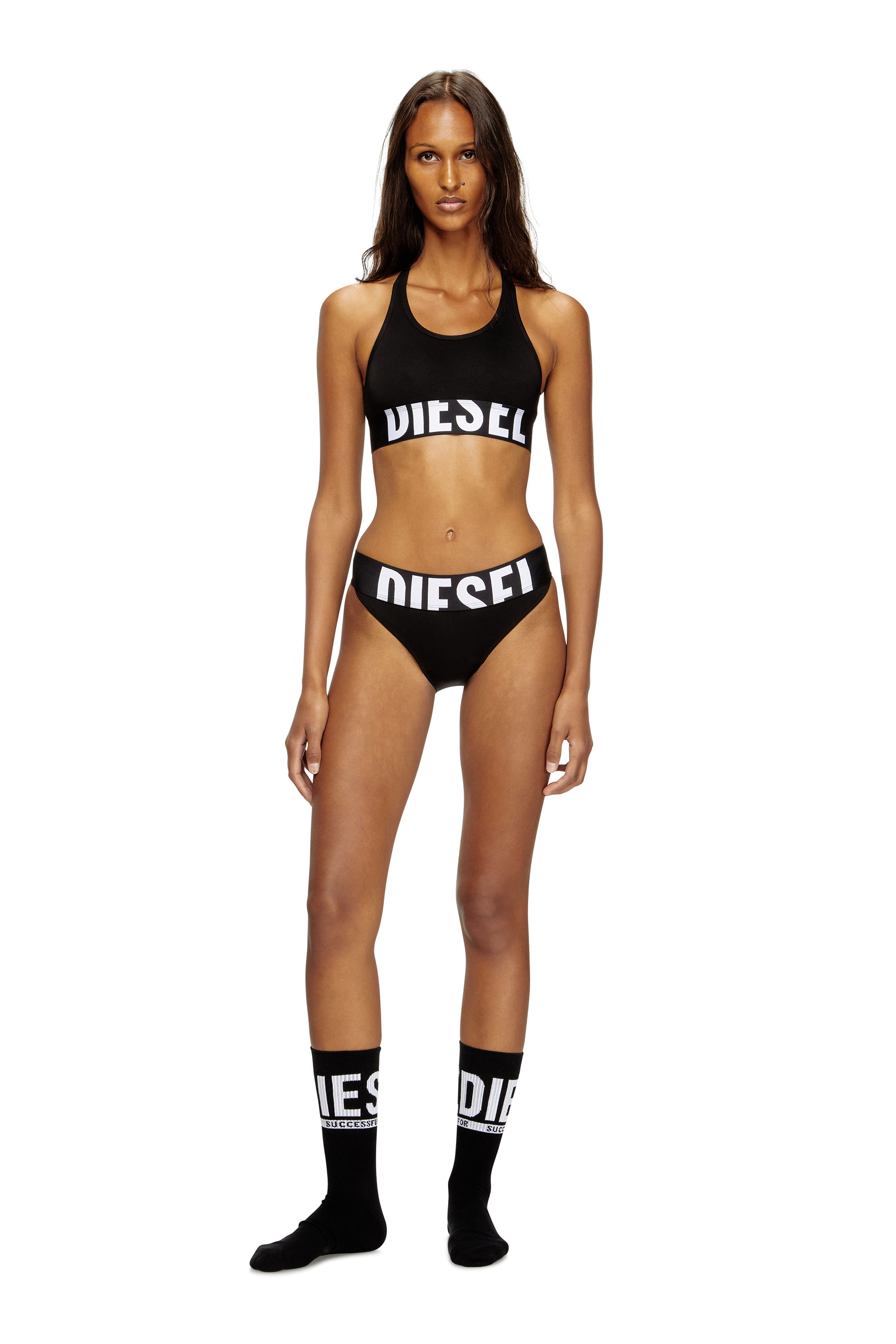 Diesel - UFSB-COTTON-RACE-BRALETTE-XL, Woman's Sports bra with cut-off logo in Black - 3