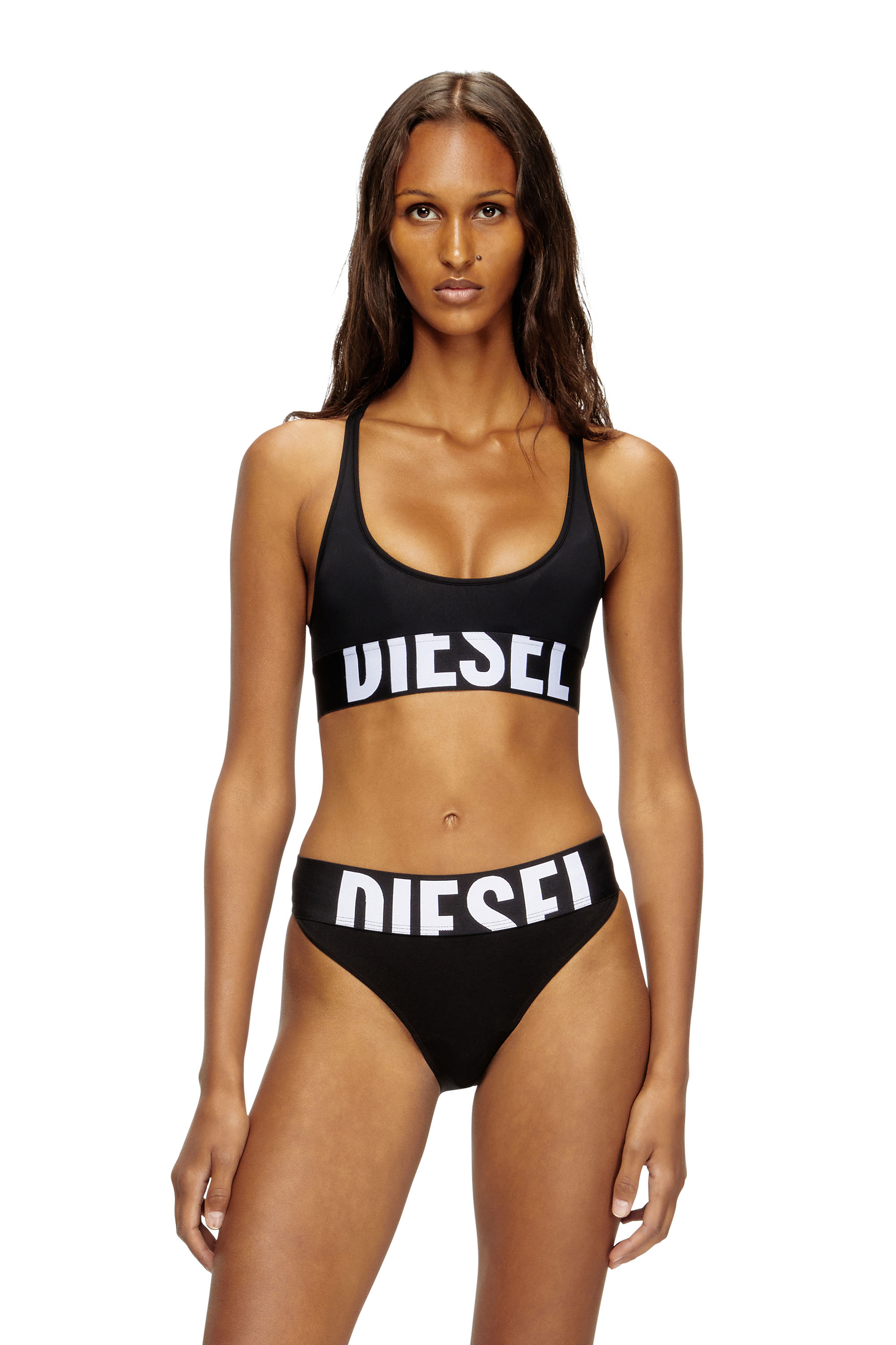 Diesel - ALLISON-D-POP, Woman's Microfibre sports bra with cut-off logo in Black - 2