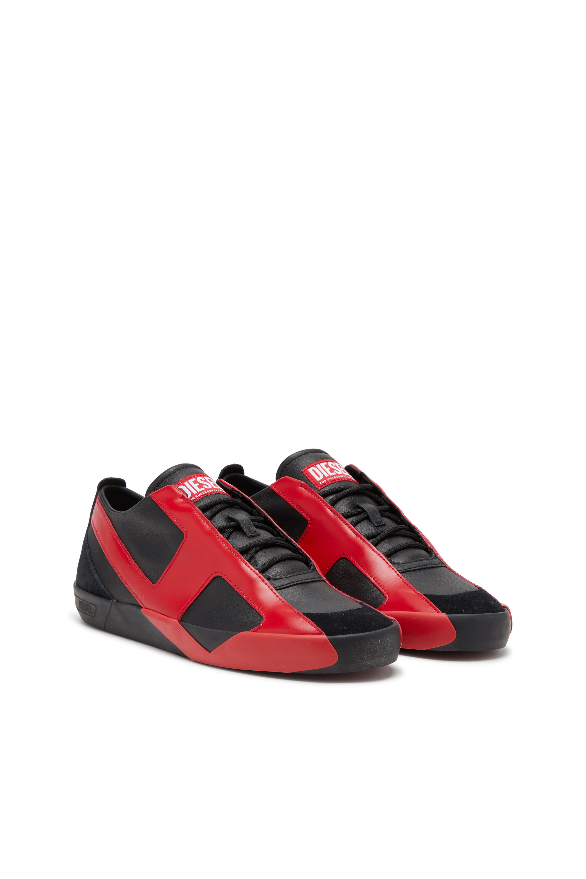 Diesel - S-SLANTE-D LOW, Man's S-Slante-D-Sneakers in suede and leather with D logo in Black/Red - 3