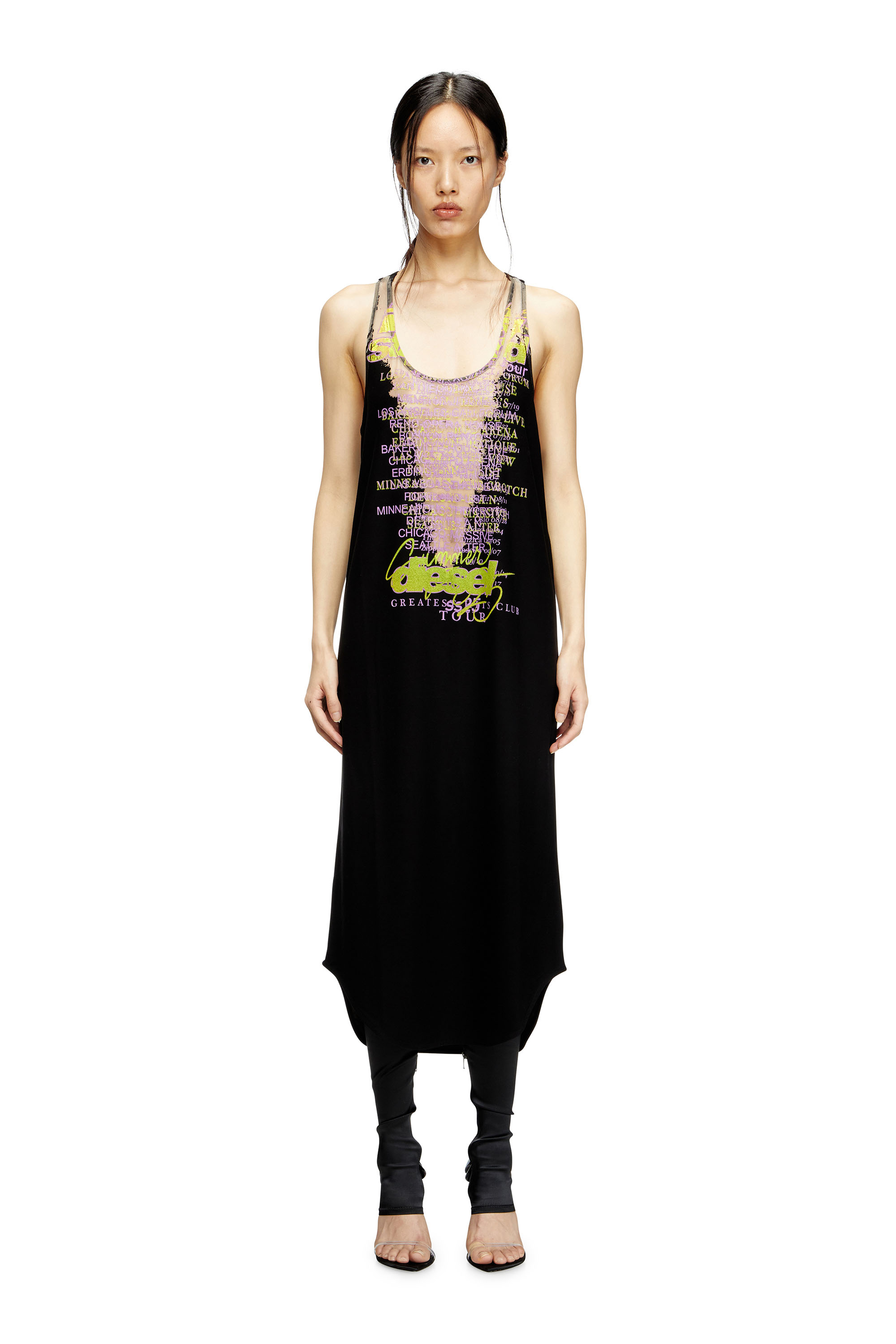 Diesel - D-SHANY-LONG, Woman's Sleeveless tank dress with lyrics print in Black - 2