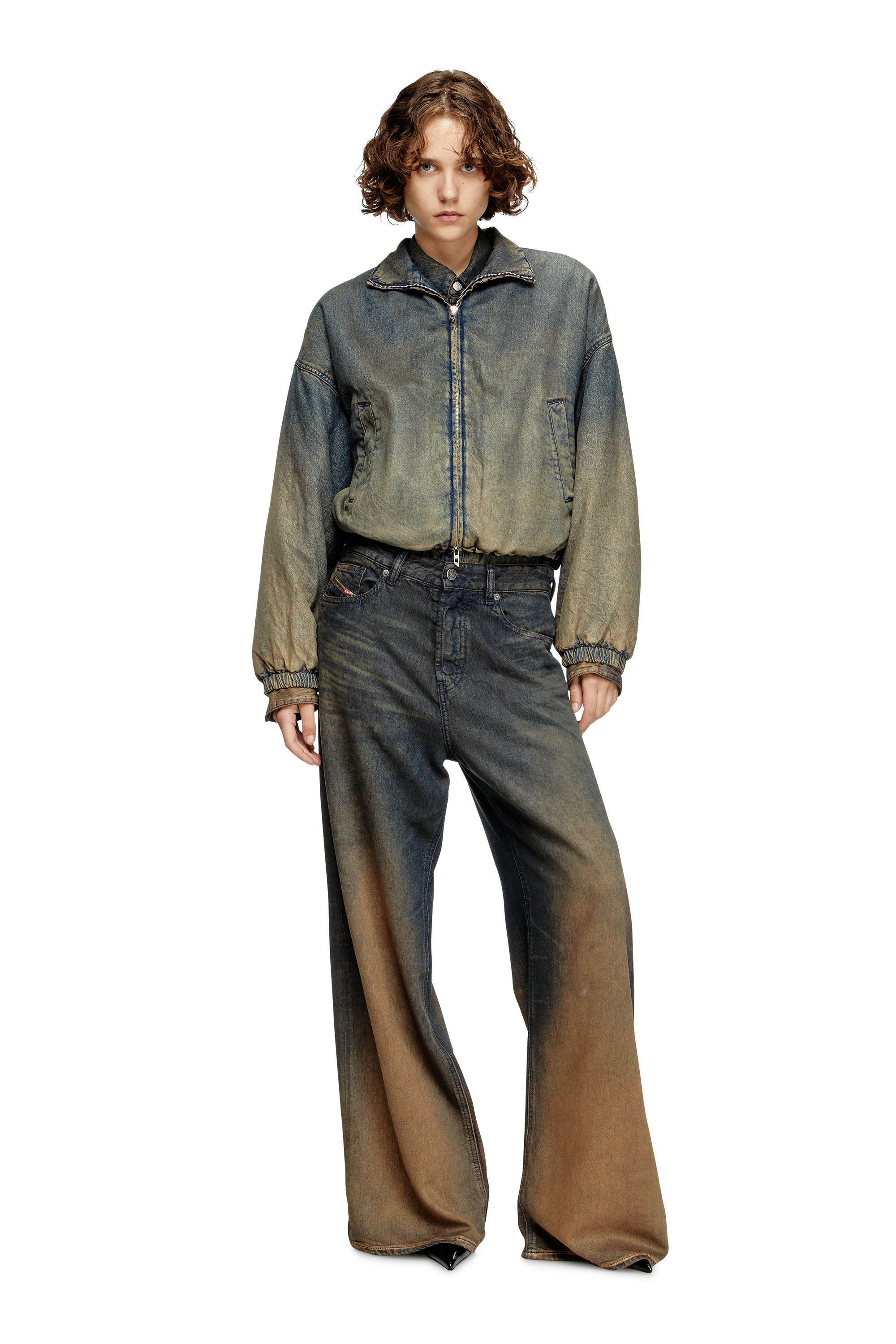 Diesel - DE-FLOWER-S, Woman's Zipped jacket in fluid shaded denim in Medium blue - 2