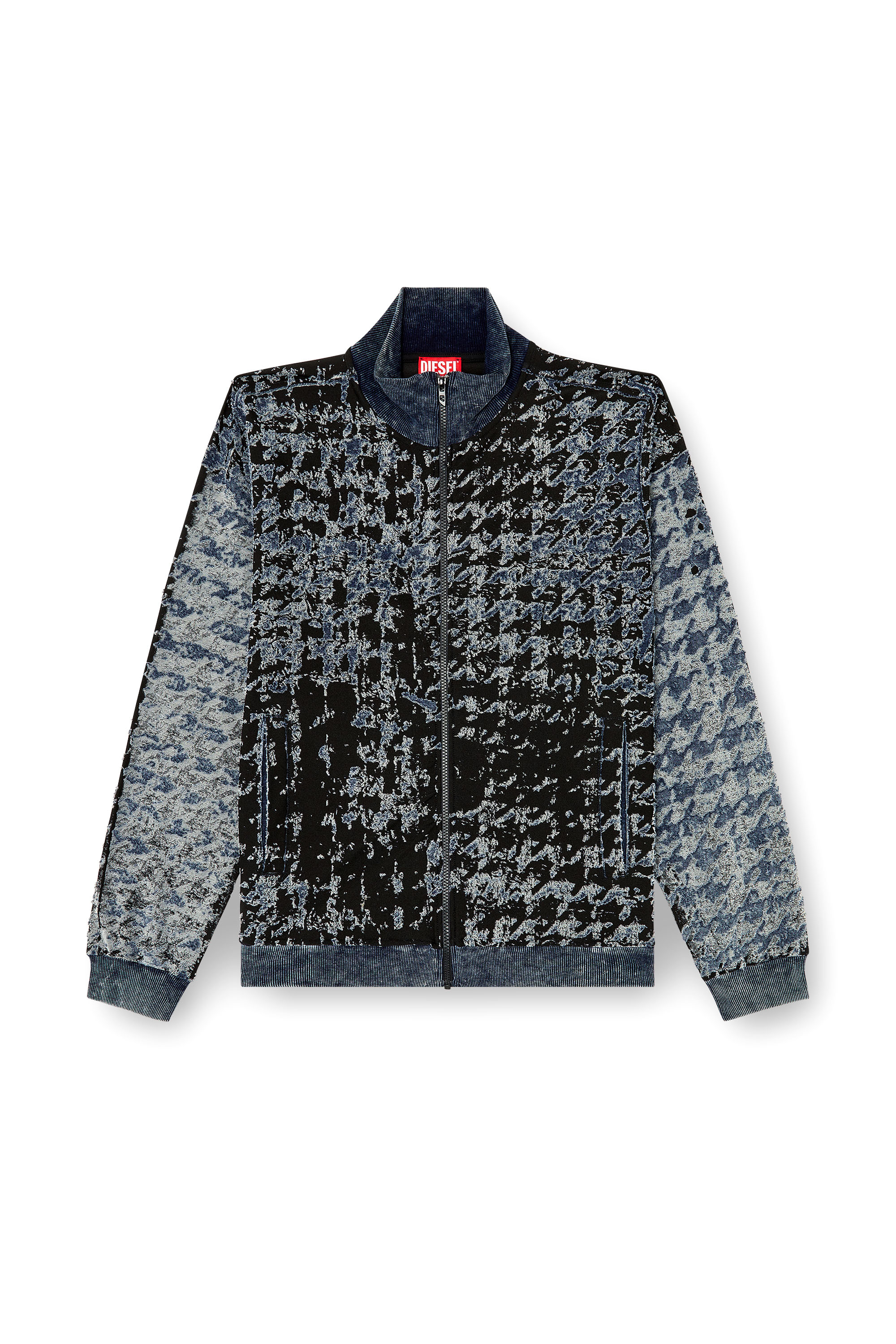 Diesel - S-CORR, Man's Devoré houndstooth zip-up top in Blue/Black - 3