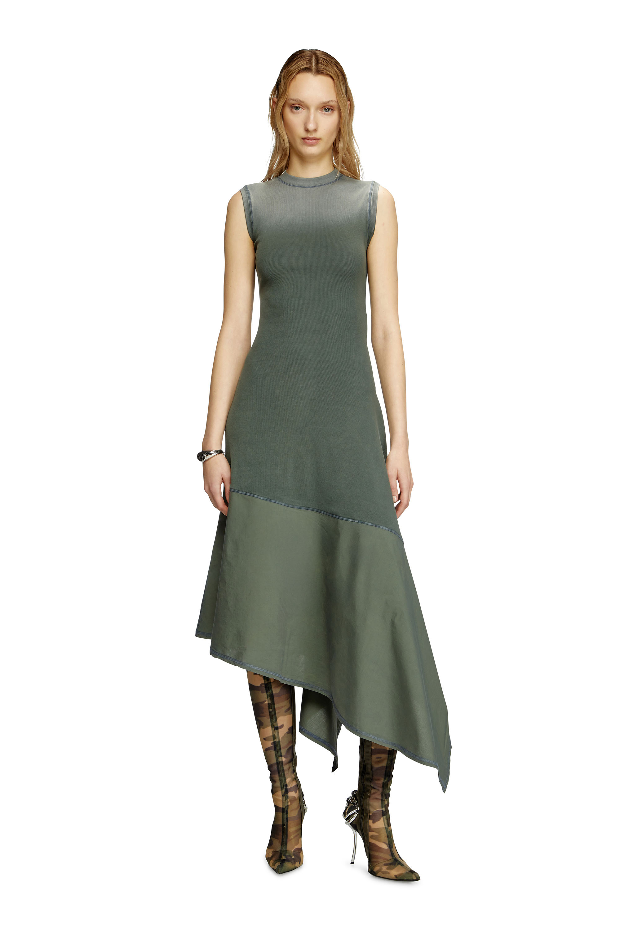 Diesel - D-ELICY, Woman's Asymmetric sleeveless dress in Dark Green - 2