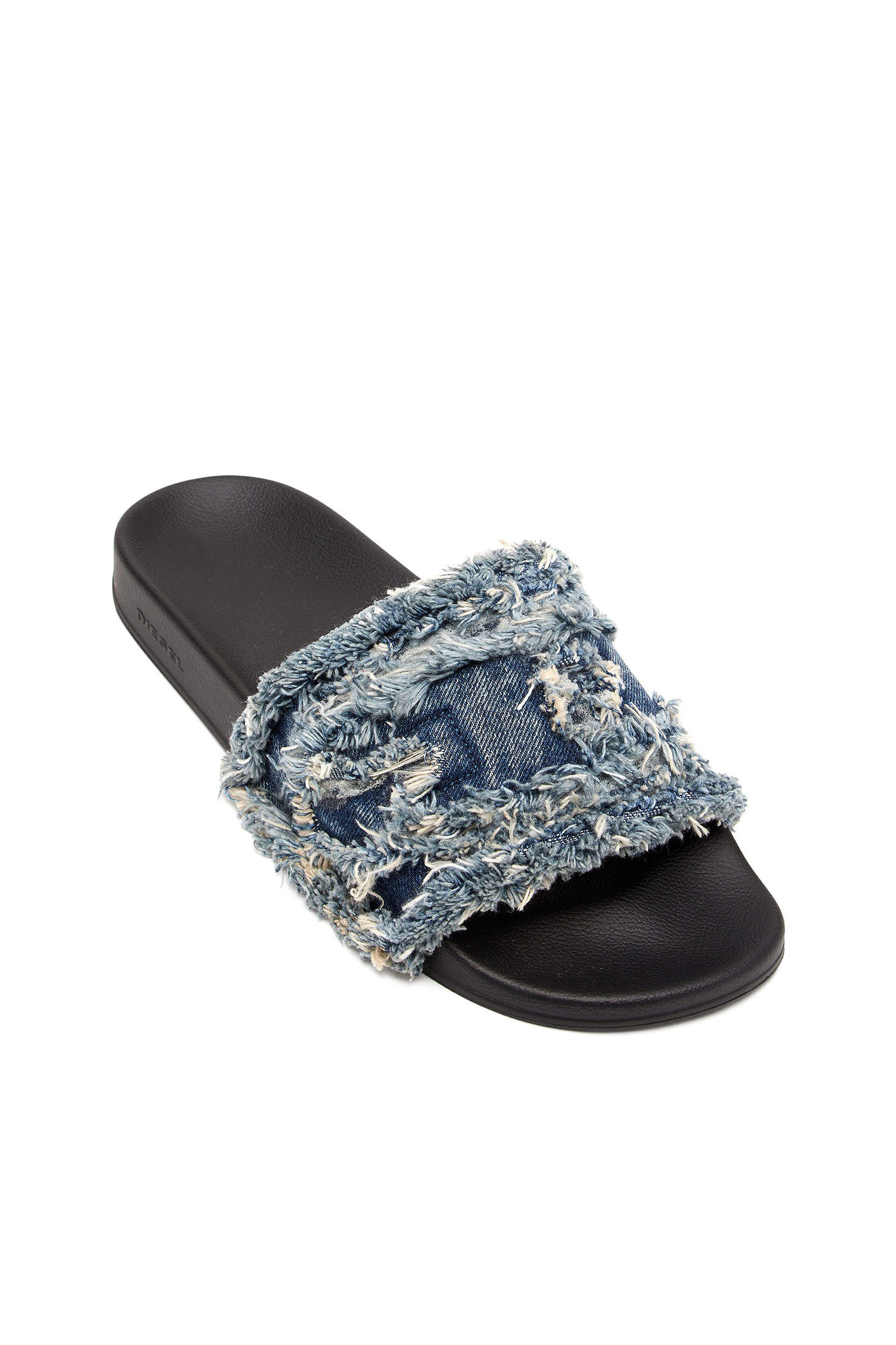 Diesel - SA-SLIDE D DENIM, Woman's Sa-Slide D-Fringed denim slides in Blue - 6
