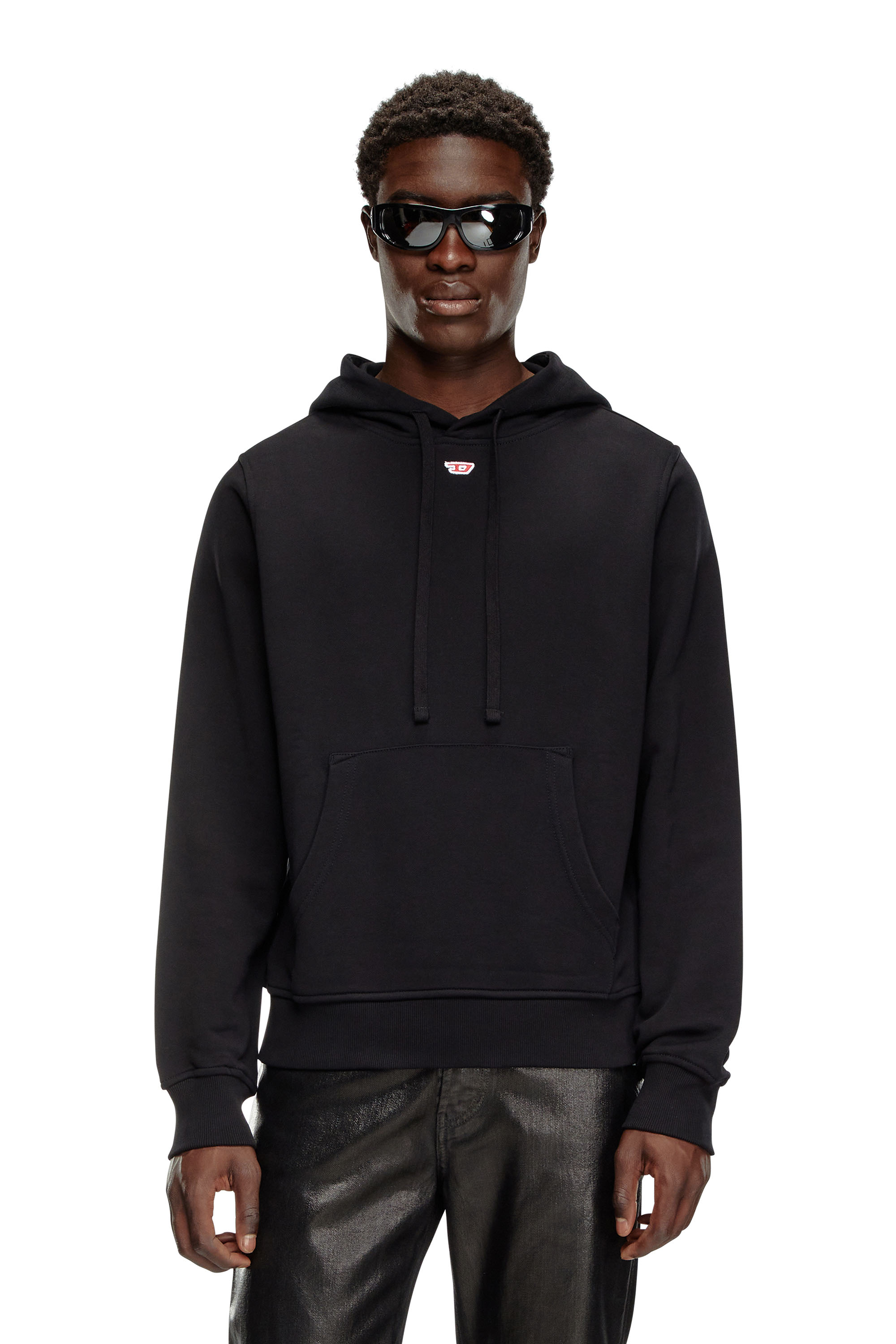 Diesel - S-GINN-HOOD-D, Man's Cotton hoodie with mini D patch in Black - 1